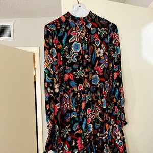 Boden, size 2 Petite mini dress (short skirt) with long sleeves and swirl print